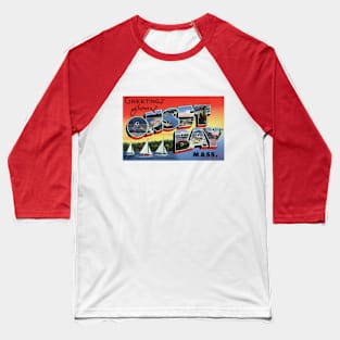 Greetings from Onset Bay Massachusetts, Vintage Large Letter Postcard Baseball T-Shirt